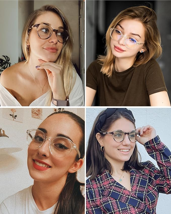 Cyxus TR90 Oversized Blue Light Blocking Glasses Women - Spring Hinge Round Frame Computer Use Anti Eye Strain 8018