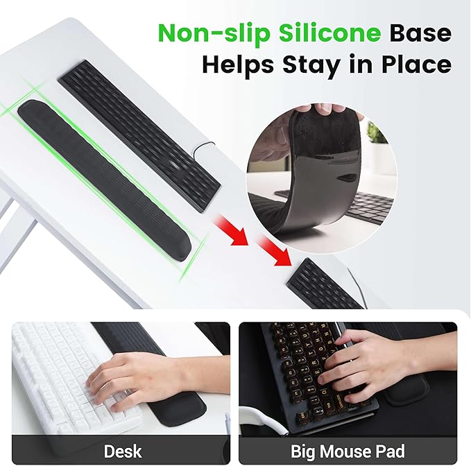 MEKASS Keyboard Wrist Rest for 60% Compact Keyboard, Ergonomic Soft Memory Foam Wrist Support with Non-Slip Silicone Base, Keyboard Pad Relieve Wrist Pain from Laptop, Computer, Typing (Light Grey)