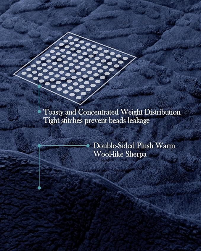 Topblan Weighted Blanket Twin Size 12 lbs, Soft Weighted Blanket with Doubled-Sized Shaggy Sherpa, Jacquard Knitted Warm Weighted Blankets Throw for Better Sleep, Navy Blue, 48 x 72 inches