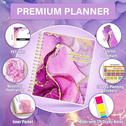 Planner 2025-2026, Large 18 Months Academic Daily Weekly Monthly Planner Yearly Agenda July. 2025–Dec. 2026, 7.9" x 9.8", Page Tabs, Separator Page, Pocket Folder, Bookmark, Stickers, Sticky Note Set