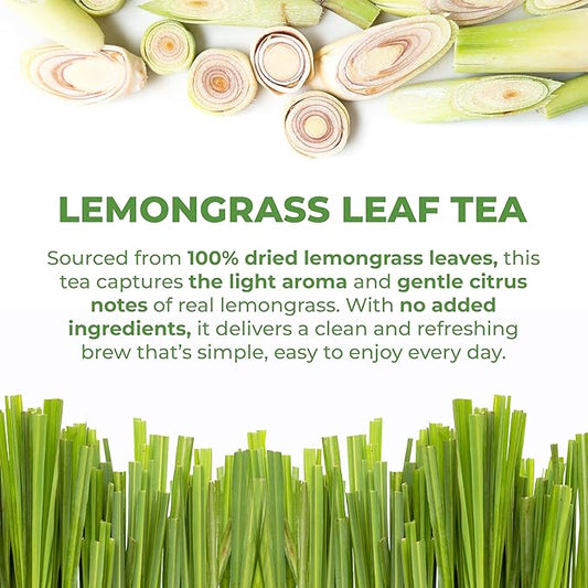 LeafLea 80 Premium Lemongrass Tea Bags, Natural Herbal Lemongrass Leaves, Te de Limoncillo for Digestion Support, Light & Soothing Taste, Caffeine-Free, Sugar-Free, Vegan, Individually Wrapped