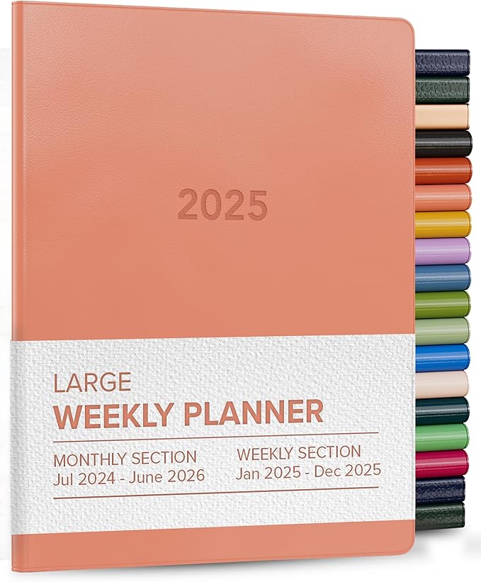 Harbor Large Weekly Monthly Planner 2025 - Calendar Planner and Notebook, Durable Faux Leather, 192 Pages, Softcover & Book Bound - Cambridge Coral - 9.75 x 7.5 "