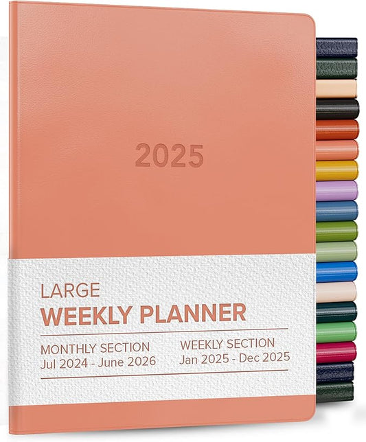 Harbor Large Weekly Monthly Planner 2025 - Calendar Planner and Notebook, Durable Faux Leather, 192 Pages, Softcover & Book Bound - Cambridge Coral - 9.75 x 7.5 "