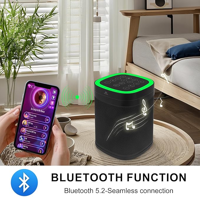 70 Sound Source Sleep Noise Cancellation, Bluetooth Speaker, RGB Lights, 3- Timing Function, 30- Hours Playtime, Wireless Sound Machine for Adults, Baby, Families and Outdoor Parties (Black)