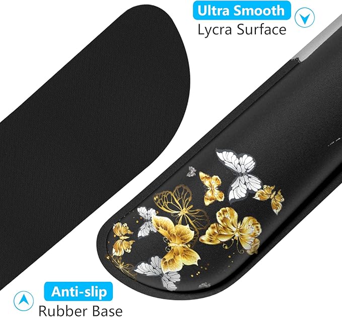 Dapesuom Enlarge Keyboard Wrist Rest, Memory Foam Wrist Cushion for Desk Mats Support, Typing Pain Relief Keyboard Mouse Pad Rests Set with Non-Slip Base for Gaming Laptop Office Computer, Butterfly