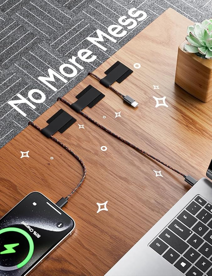 100pcs Hook and Loop Cable Ties, gliship Adhesive Wire Management, Adjustable Cable Straps Cord Wrappers Keeper Cord Holder, Sticky-back Cord Organizer for Kitchen Appliances at Office, Home - Black