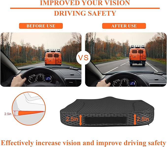 kingphenix Premium Car Seat Cushion, Memory Foam Driver Seat Cushion to Improve Driving View- Coccyx & Lower Back Pain Relief - Seat Cushion for Car, Truck, Office Chair (4D Mesh Black)