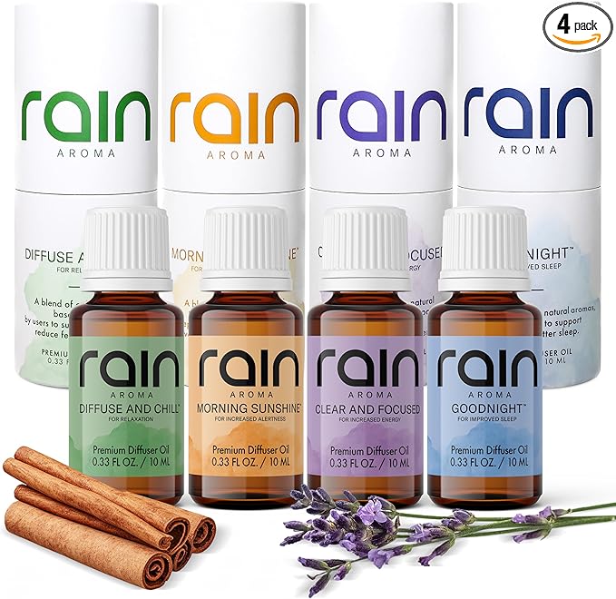 Diffuser Oil Set, 4 Scents of Aromatherapy Diffuser Oils, Office/Home Fragrance Essentials Crafted from Botanical Essential Oils to Help You Relax & Unwind, 0.33 fl oz/10 ml per Bottle