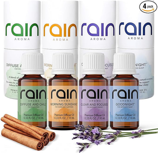 Diffuser Oil Set, 4 Scents of Aromatherapy Diffuser Oils, Office/Home Fragrance Essentials Crafted from Botanical Essential Oils to Help You Relax & Unwind, 0.33 fl oz/10 ml per Bottle
