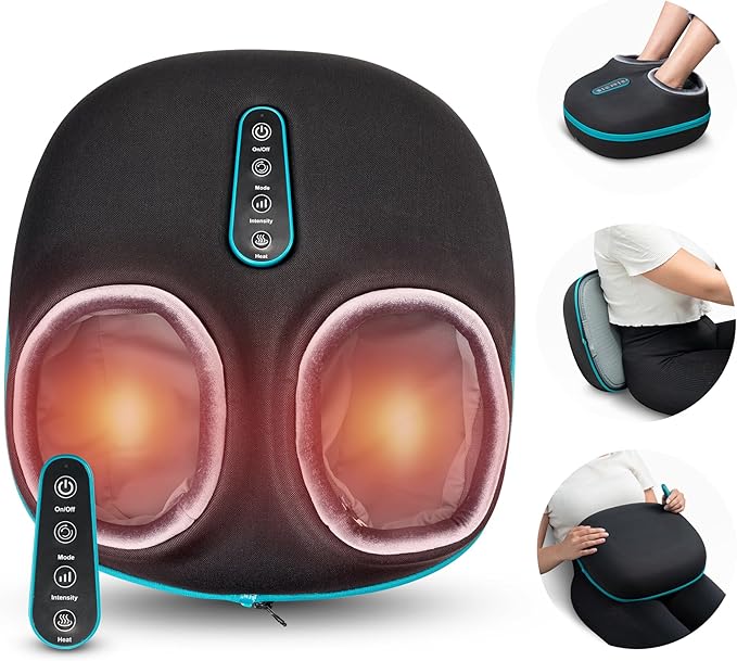 2-in-1 Shiatsu Foot and Back Massager with Heat, Foot Warmer Heating Pad for Circulation and Pain Relief, Plantar Fasciitis, Neuropathy, Adjustable Kneading Massagers, Gifts for Women,Men