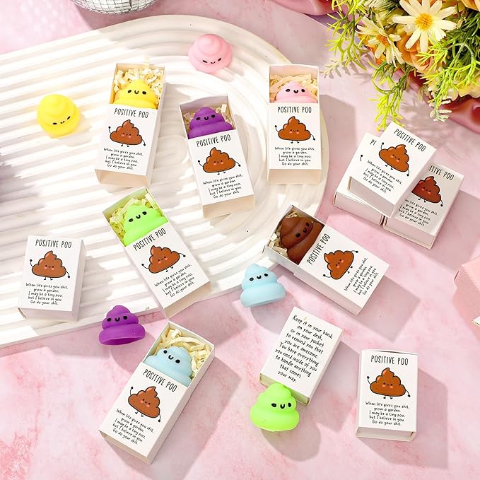 Wettarn 12 Sets Poo Gifts Positive Cute Stress Balls with Support Gift Boxes Funny Poop Party Favors for Employee Coworker Friends Office Inspirational Relief Toys