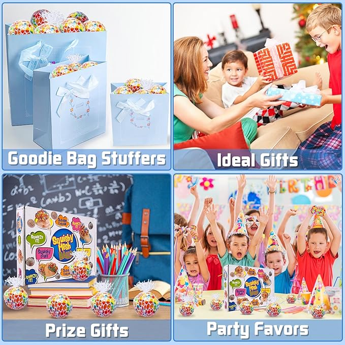 24 Pack Stress Balls Set Fidget Toys Halloween Party Favors for Kids School Class Birthday Gifts, Squishy Toys, Stress Relief Toys Squeeze Balls Bulk Halloween Party Favors, Goodie Bag Stuffers