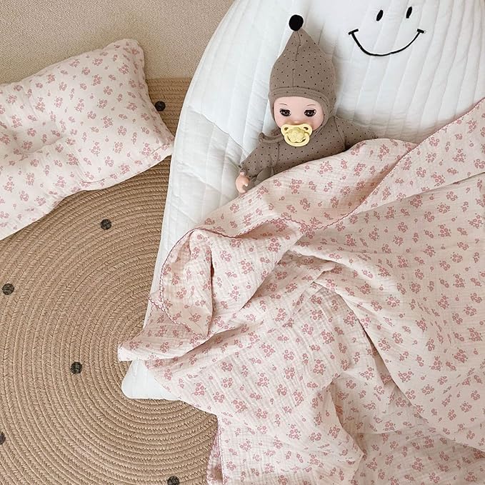 BuLuTu Baby Nursery Throw Blanket Cotton Muslin Kids Blanket with Cute Galsang Flowers Crib/Cradle Quilt Thin Summer Quilt for Boys,Girls,Toddler Breathable,Lightweight Machine Washable 47"x51"
