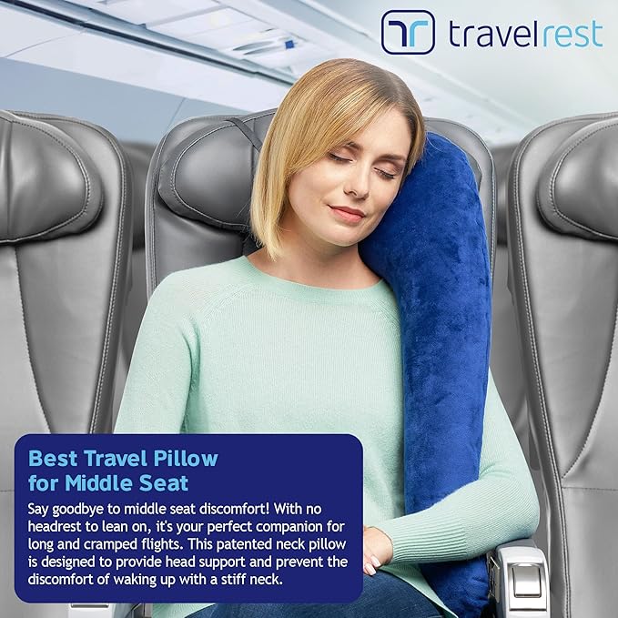 TRAVELREST All-in-One Neck & Body Pillow - Advanced Support and Comfort Design, Travel Essentials, Memory Foam, Inflatable, Airplane & Car Seat, Sleeping on Long Flight & Trips, Travel Pillow - Blue
