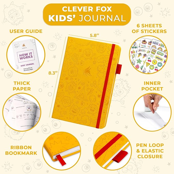 Clever Fox Kids’ Journal – Daily Feelings & Gratitude Notebook for 8+ Children – Child’s Planner & Mood Tracker for Journaling & Writing (Lemon)