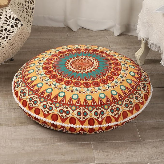 32 inches Meditation Floor Cushion for Adults, Round Large Thick Floor Pillow, Memory Foam Filling, Orange