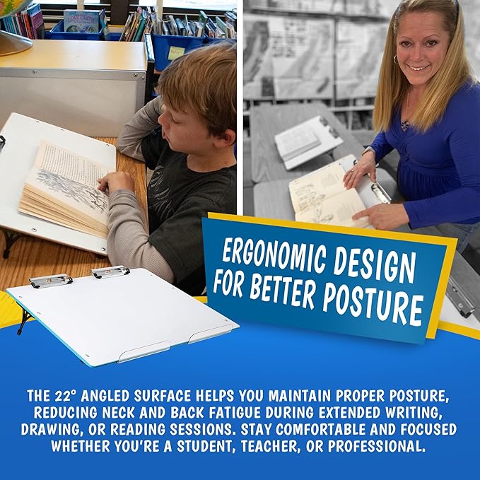 Slant Board for Writing - Adjustable Magnetic Whiteboard & 22° Angle Ergonomic Desk for Reading, Writing, & Drawing for Students, Teachers – Ideal for Posture, Study, & Orientation – Blue