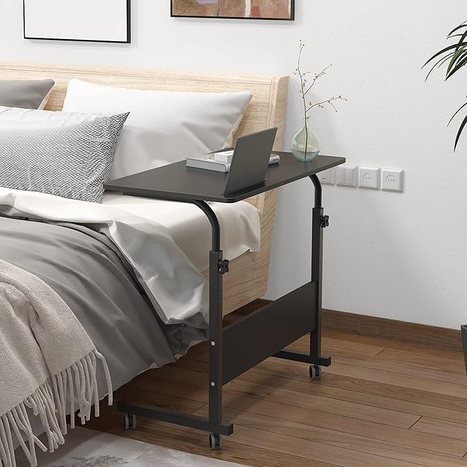soges Rolling Laptop Desk Cart Height Adjustable, 31.5 inches Mobile Sofa Side Table with Tablet Slot, Portable Standing Laptop Table Desk, Small C Table for Sofa Couch Bed, Black