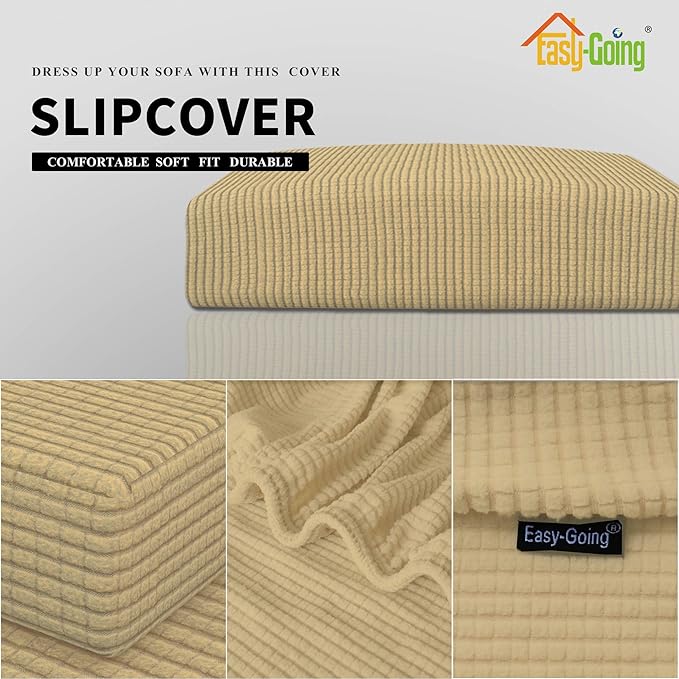Easy-Going Stretch Cushion Cover Sofa Cushion Furniture Protector Sofa Seat Sofa slipcover Sofa Cover Soft Flexibility with Elastic Bottom(Sofa Cushion, Beige)