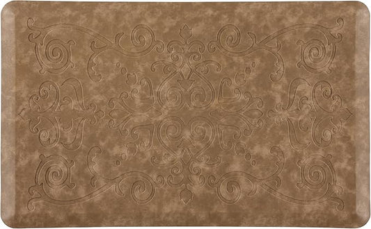 J&V TEXTILES Medallion Embossed Cushioned Anti Fatigue Floor Mat, Thick Non Slip Waterproof Kitchen Rug, Heavy Duty Foam Standing Mat for Kitchen (Taupe, 20" X 39")