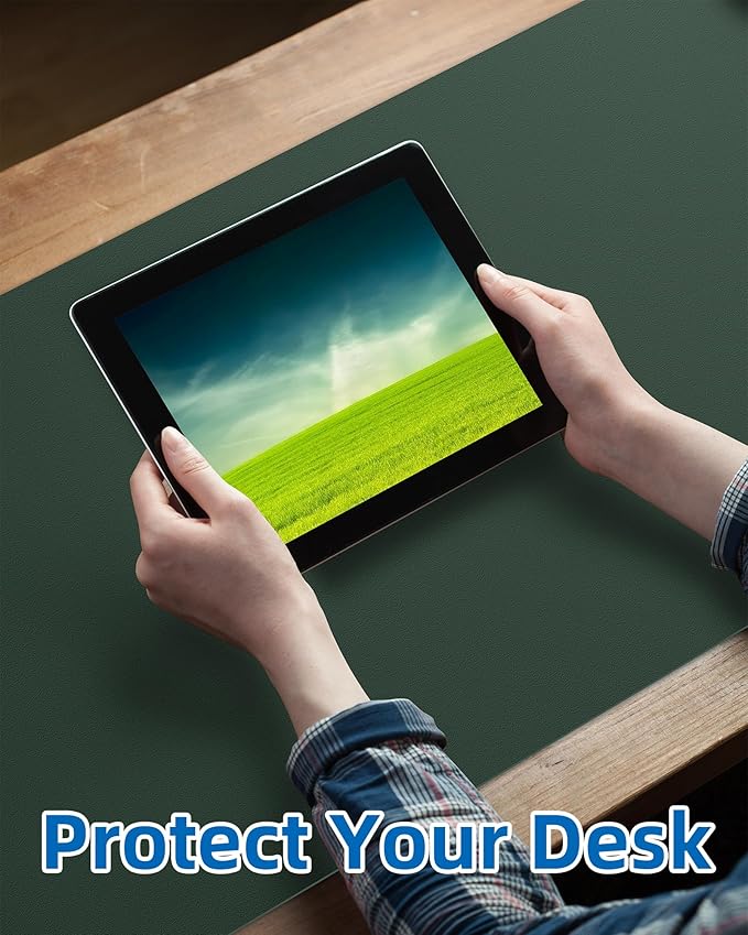 Leather Desk Pad Blotter,Mouse Pad,Office Desk Mat, Non-Slip PU Leather Desk mat,Large Desk mat,Waterproof Keyboard mat for Office/Home/Decor (Dark Green,35" x 17")