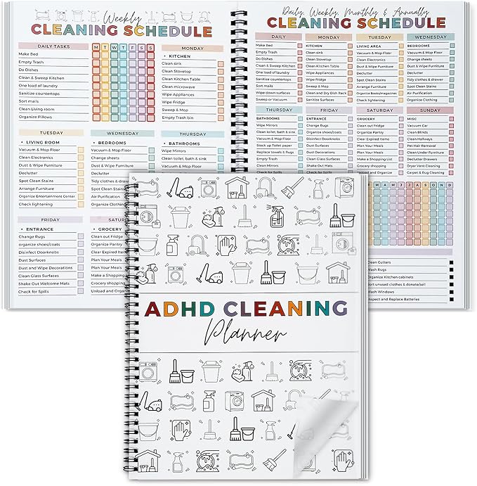 Cleaning Planner, Cleaning Schedule and Checklist Organizer, Daily Weekly Monthly Household Cleaning Planner, Chore Chart Notebook for Home, Family Cleaning Tasks, DIY Home Improvement, Editable Template