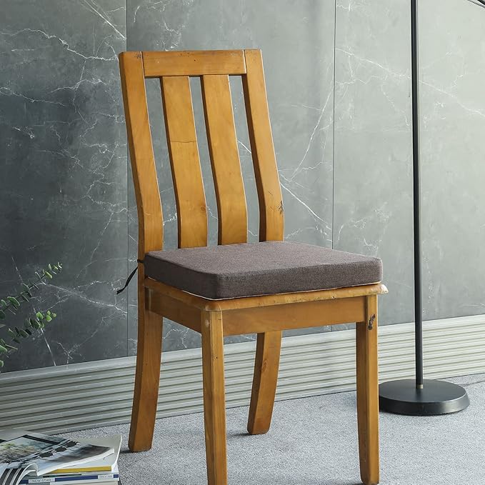 Chair Cushion for Dining Chairs with Ties 4 Pack Non Slip Memory Foam Kitchen Room Chair Pads 17x16 Inch, Brown