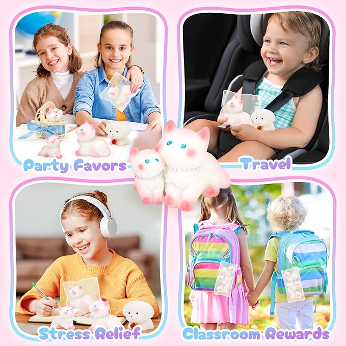 Squishy Fidget Toys Squeeze Soft Cat Dog for Stress Relief Cute Stuff Sensory Toys 5Pcs, Stocking Stuffers Pinata for Kids Party Favors Treasure Box Desk Toys for Classroom Anxiety Travel Gifts