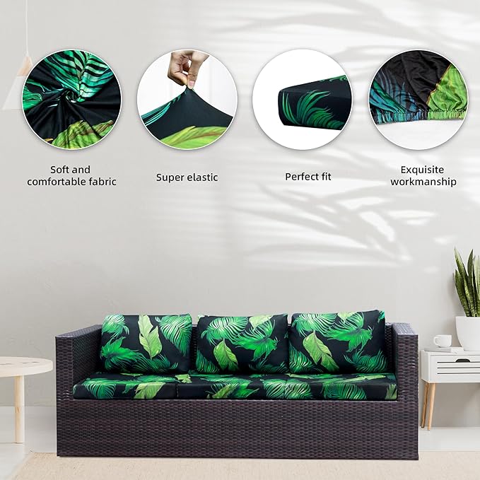 8Pcs Stretch Patio Cushion Covers, Outdoor Couch Covers Replacement,Outdoor Couch & Sofa Slipcovers,for Patio Furniture Cushion Covers,Washable Reusable urniture Protector (Print,Cover Only)