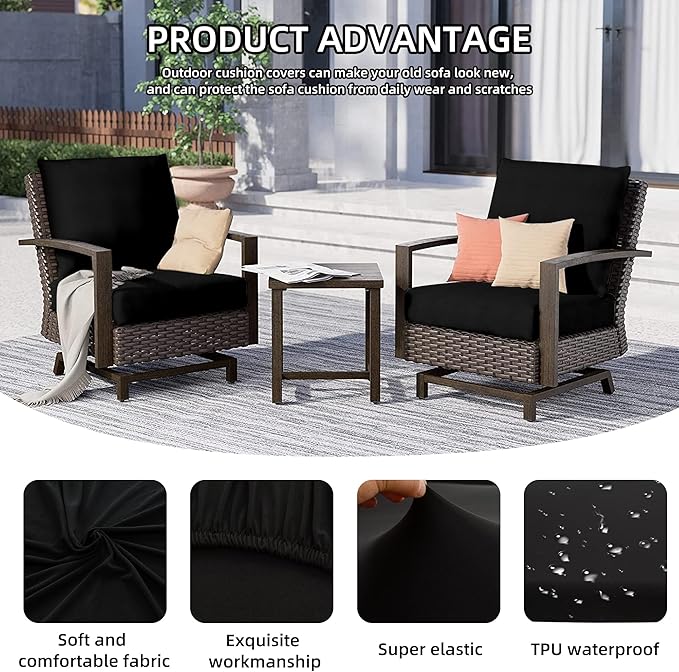 14Pcs Outdoor Cushions Covers Waterproof, Patio Cushion Covers, Stretch Cushion Covers Replacement,Cushion Slipcovers, Furniture Cushion Covers (Black 2, 14PCS)