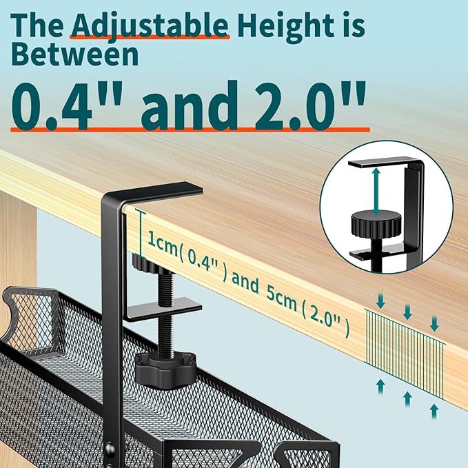Under Desk Cable Tray - Black, No Drill Cable Organizer with Clamp for Wire Management, PC Cord Organizer & Workspace Accessories (2 Pack)