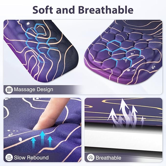 3 in 1 Ergonomic Mouse Pad and Keyboard Wrist Rest, Pad for Mouse and Keyboard Massage Design, Non-Slip Mousepad Set with Wrist Rest for Desk (Purple)