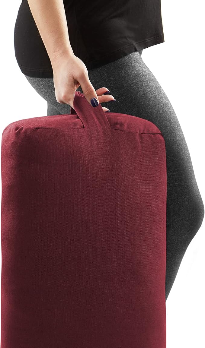 Yoga Meditation Cushion, 25" x 12" Rectangular Bolster with Organic Cotton Cover