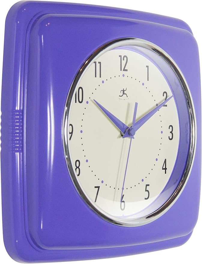 Infinity Instruments 9 Inch Square Clock - Retro Wall Clock - Silent Non-Ticking Mid Century Modern Kitchen Clock Decorative - Veri Peri