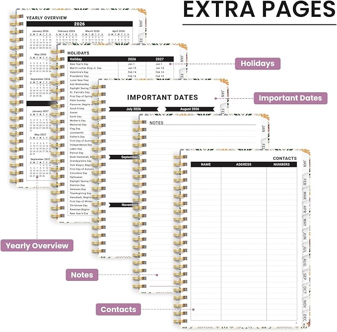 2026 Planner, Monthly and Weekly Calendar Planner for Women, January 2026 - December 2026, Hardcover Pretty 2026 Agenda Planner Book with Tabs, Spiral Bound, Perfect for School Office Home Supplies, 6.3" x 8.5" - Butterfly Patchwork