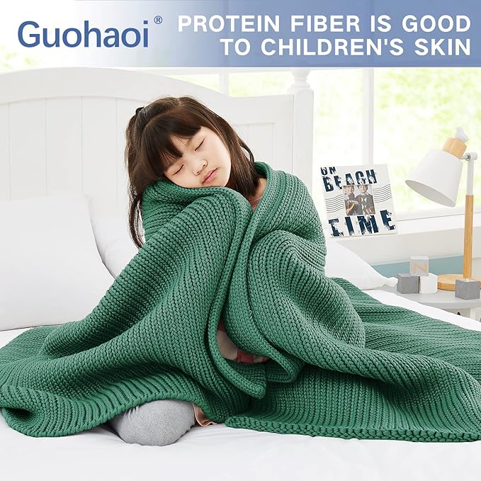 Guohaoi Knitted Weighted Blanket Kids (Green 50"x60" 5lbs) No Beads Cooling Heavy Blanket, Home Decor Breathable Chunky Knit Throw Blanket for All-Season Use