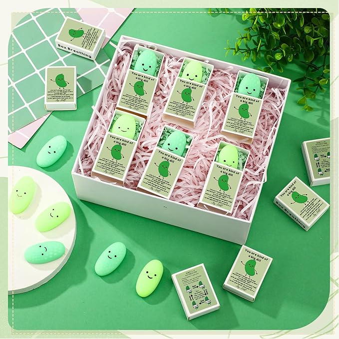 Wettarn 12 Sets Appreciation Pickle Gifts Cute Stress Balls with Support Gift Boxes Inspirational Party Favors for Employee Coworker Friends Office Positive Relief Toys