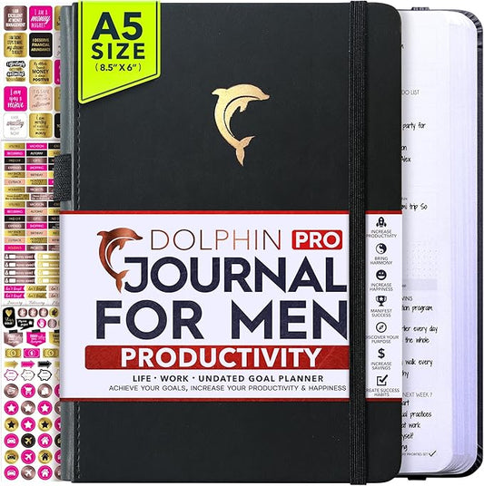 Journal for Men- Undated Daily, Weekly & Monthly Planner with Budget Section | A 12 Month Journey to Increase Productivity & Happiness | Life Organizer & Gratitude Journal - Horizontal Format