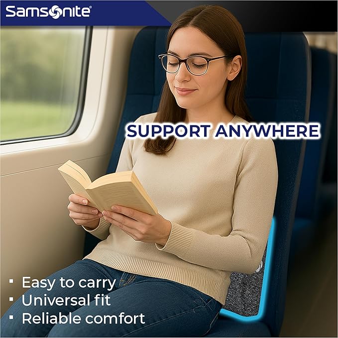 Samsonite Ergonomic Lumbar Support Pillow for Office Chair and Car Seat - Memory Foam Back Support Lumbar Pillow Premium Cushion Chair Support for Lower Back Pain Relief and Versatile Use - Grey