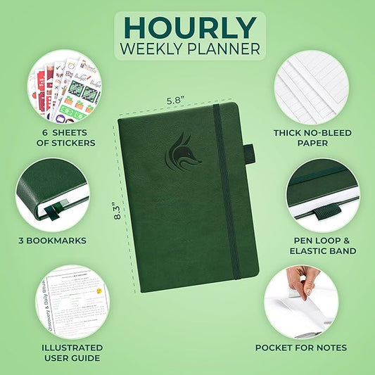 Clever Fox Planner Schedule – Undated Weekly & Monthly Life Planner with Time Slots, Appointment Book & Daily Organizer, A5 (Forest Green)
