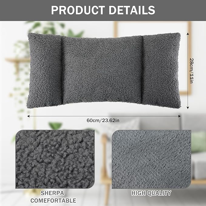 Queekay Fleece Lumbar Support Pillow 3 Section Back Pillow Office Chair for Back Support Comfortable Lumbar Cushion for Car Seat Pain Relief Sofa Rest(Dark Gray)