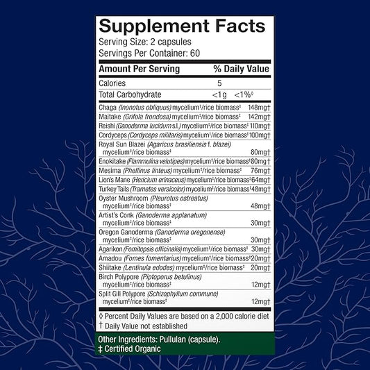 Host Defense MyCommunity Capsules - 17 Species Blend Mushroom Supplement for Immune Support - Herbal Aid with Lion's Mane, Reishi. Chaga, Cordyceps, Turkey Tail & More - 120 Capsules (60 Servings)*