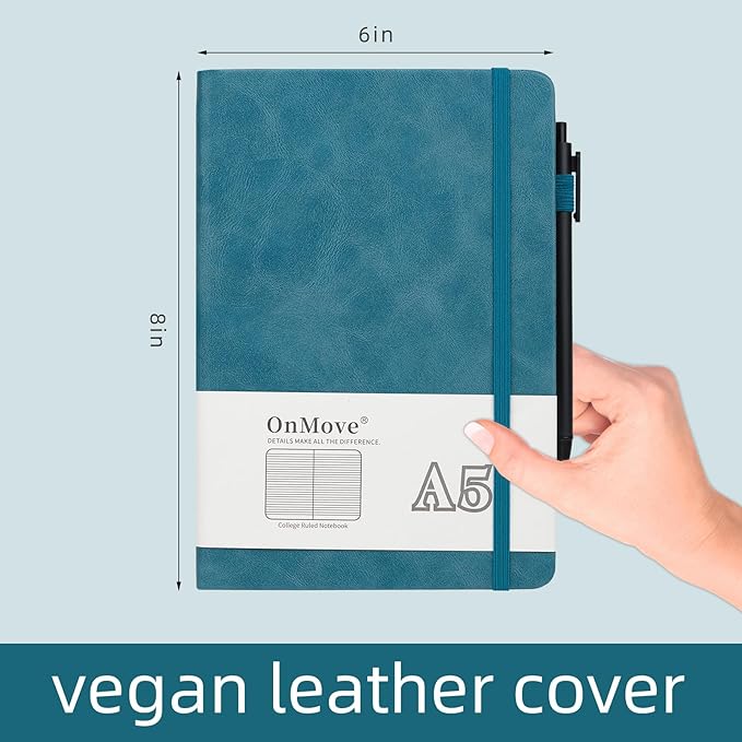 Notebooks Journal for Women Men 5 Pack Bulk Leather Hardcover with Pen Holder A5 160 Pages 100 GSM Thick Paper for Work School Lined Sky Blue