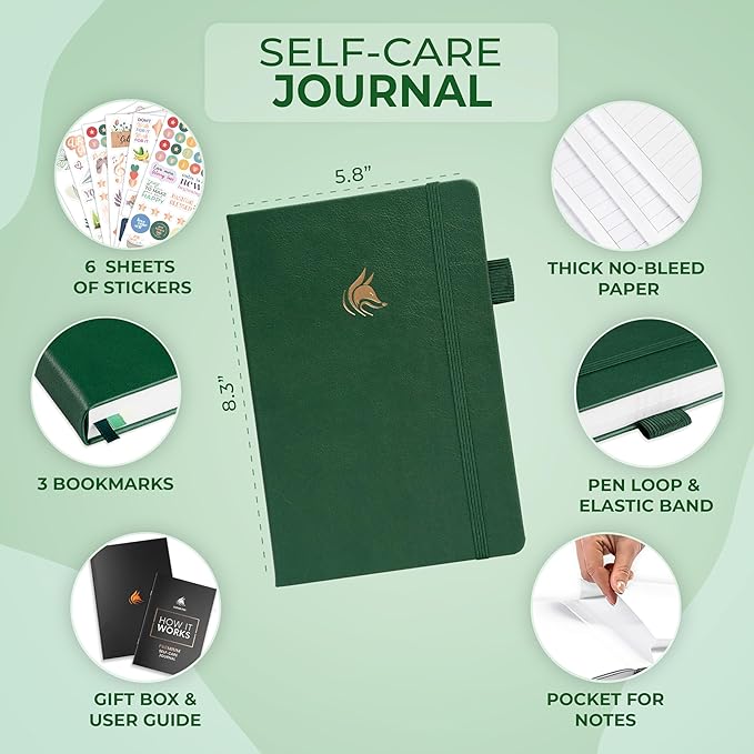 Clever Fox Self-Care Journal Premium – Daily Gratitude & Mental Health Notebook for Women – Reflection & Personal Development Journal (Forest Green)