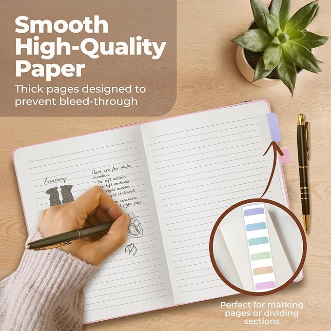 Lined Leather Bound Journal Notebook, A5 Hardcover - Pink 5.8x8.3" - Thick 300 Pages College Ruled Paper Journals for Men and Women - Personal and Professional Note Book for Writing & Journaling