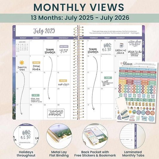 bloom daily planners 2025-2026 Academic Year Daily Planner (July 2025 - July 2026) - A5 Weekly & Monthly Calendar Agenda Organizer Book with Stickers - 5.5" x 8.25" - Mystical Mountains