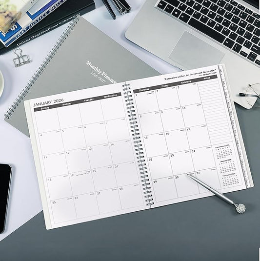 2026-2027 Monthly Planner/Calendar - 2 Year Planner 2026-2027, Monthly Tabs, 9’’ × 11’’, Jan 2026 - Dec 2027, Hard Cover, Inner Pocket - Grey