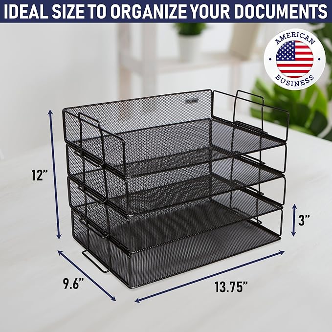 Stackable Paper Tray Desk Organizer, 4-Tier Metal Mesh Letter Organizers for Business, Home, School, or Store Use, Organizes Files, Folders, Letters, Paper, Binders, Multi-Functional Desktop Storage