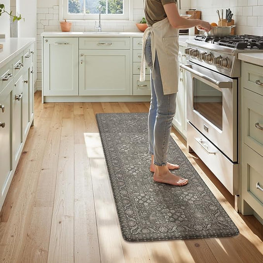 KIMODE Kitchen Mats Cushioned Anti Fatigue, Farmhouse Kitchen Runner Rugs, Grey/Green Rugs for Kitchen Floor, Kitchen Floor Mat Non Slip, Comfort Standing Mat for Laundry Office Sink Desk 24"x59"