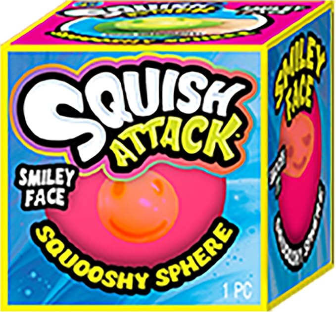 JA-RU Squish Attack Ball (1 Unit Assorted) Squooshy Sphere with 6 Different Smiley Faces. Fidget Squishy Toy for Kids, Teen, & Adult. Soft Stress Therapy, Squish and Stretch Party Favor. 5606-1